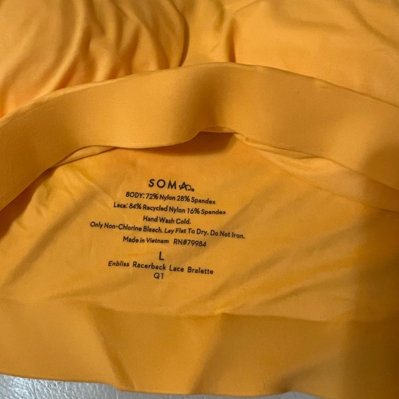 Soma Enbliss Racerback Lace Bralette in Nectarine Yellow Size Large - Picture 4 of 6